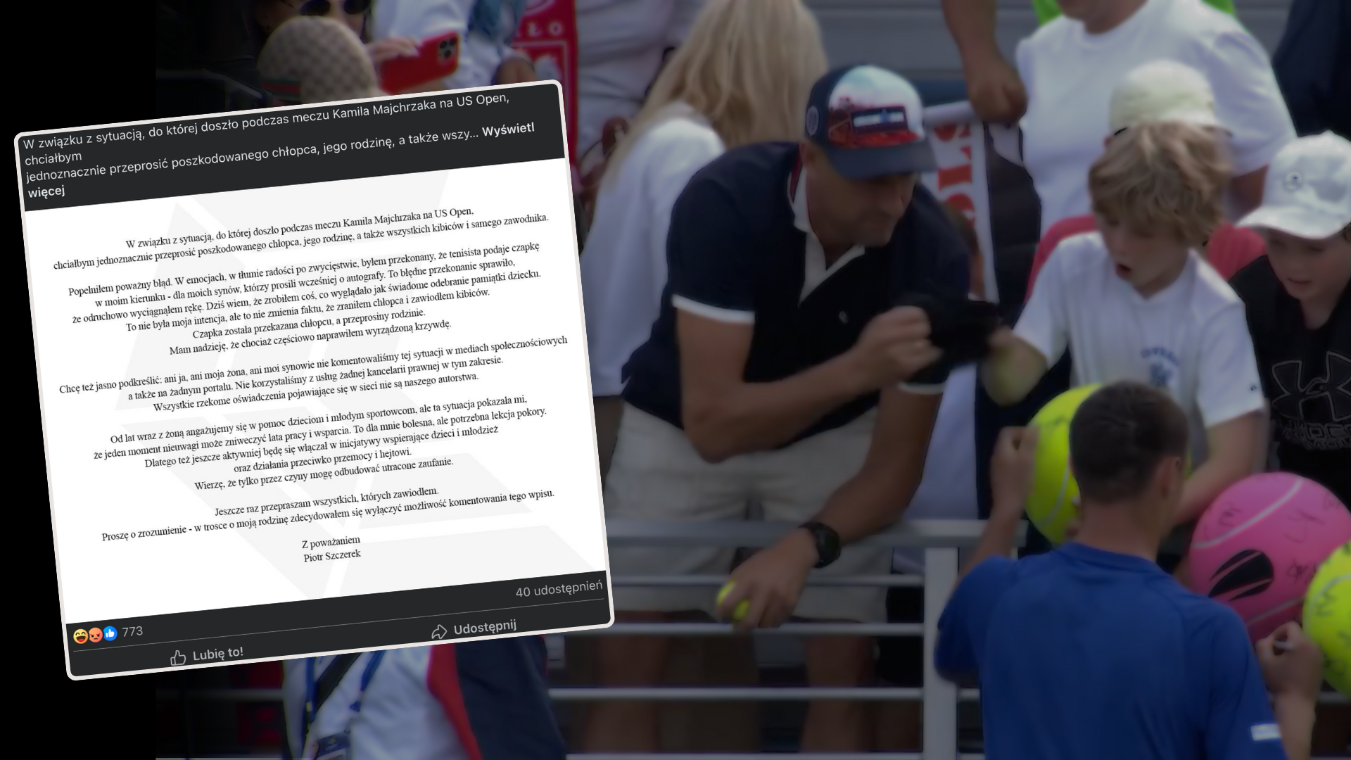 Wyrwał chłopcu czapeczkę. Teraz wydał oświadczenie. „To dla mnie bolesna lekcja”